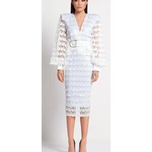 Zhivago It's Over Dress Midi tassle lace long sleeve formal cocktail dress US 4